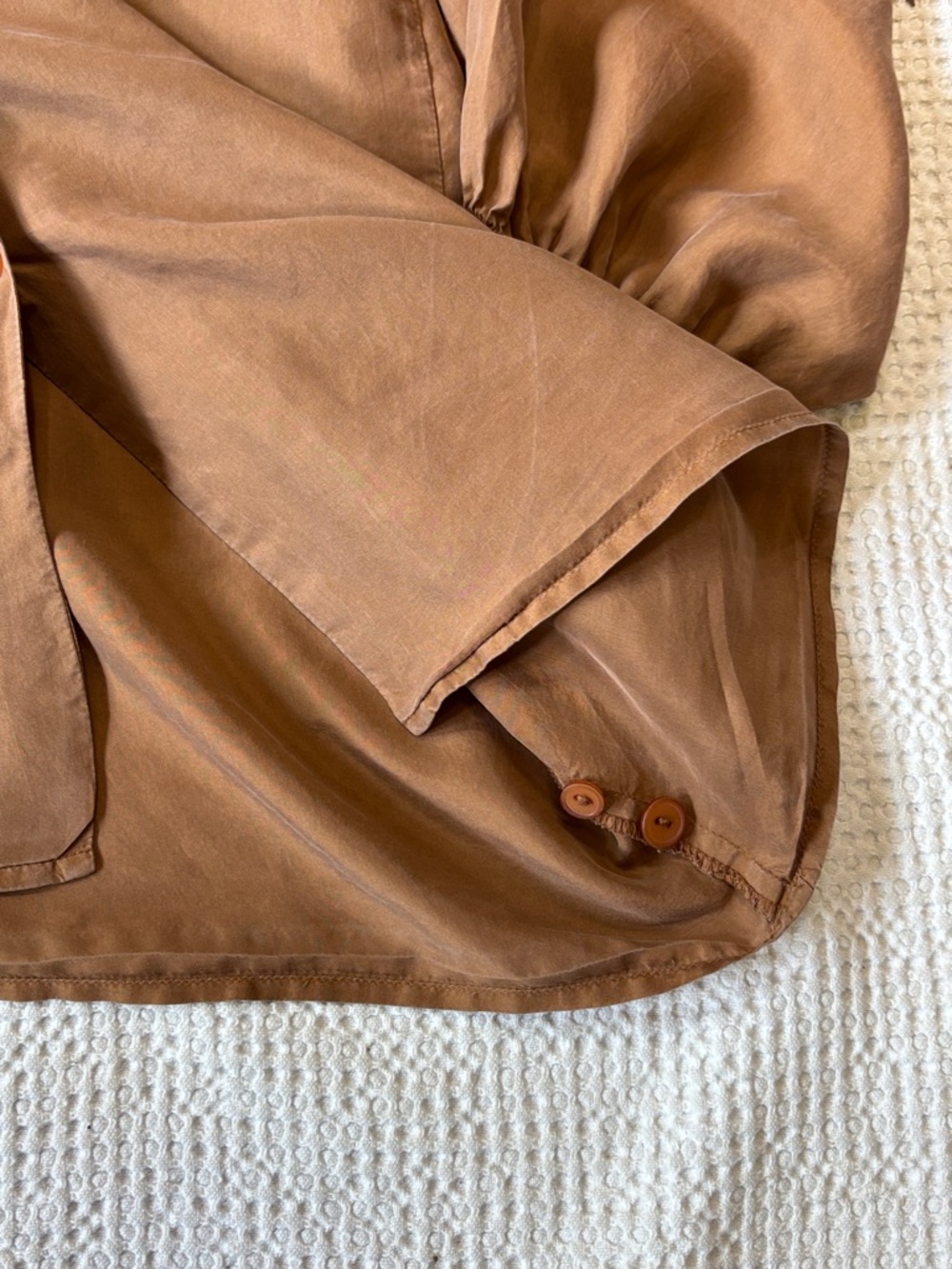 100% Silk Elegant Brown Ruffle Blouse, Best American Clothing Co., EUC, Medium - Picture 10 of 15